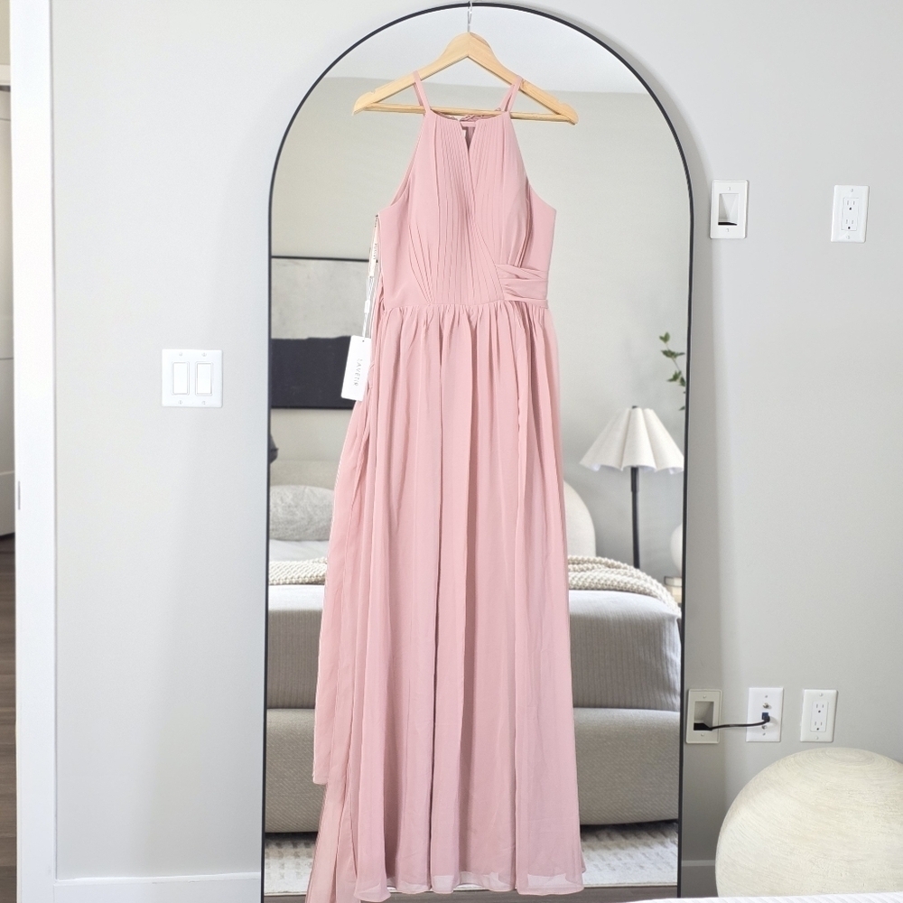NWT Lavetir Dusty Rose Halter Neck A-Line Chiffon Bridesmaid Dress, Size 6